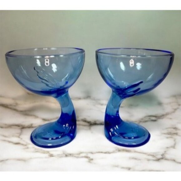Bormioli Rocco Jerba Footed Dessert Cocktail Glasses Blue Wing Italy Set of 2 - Picture 3 of 16